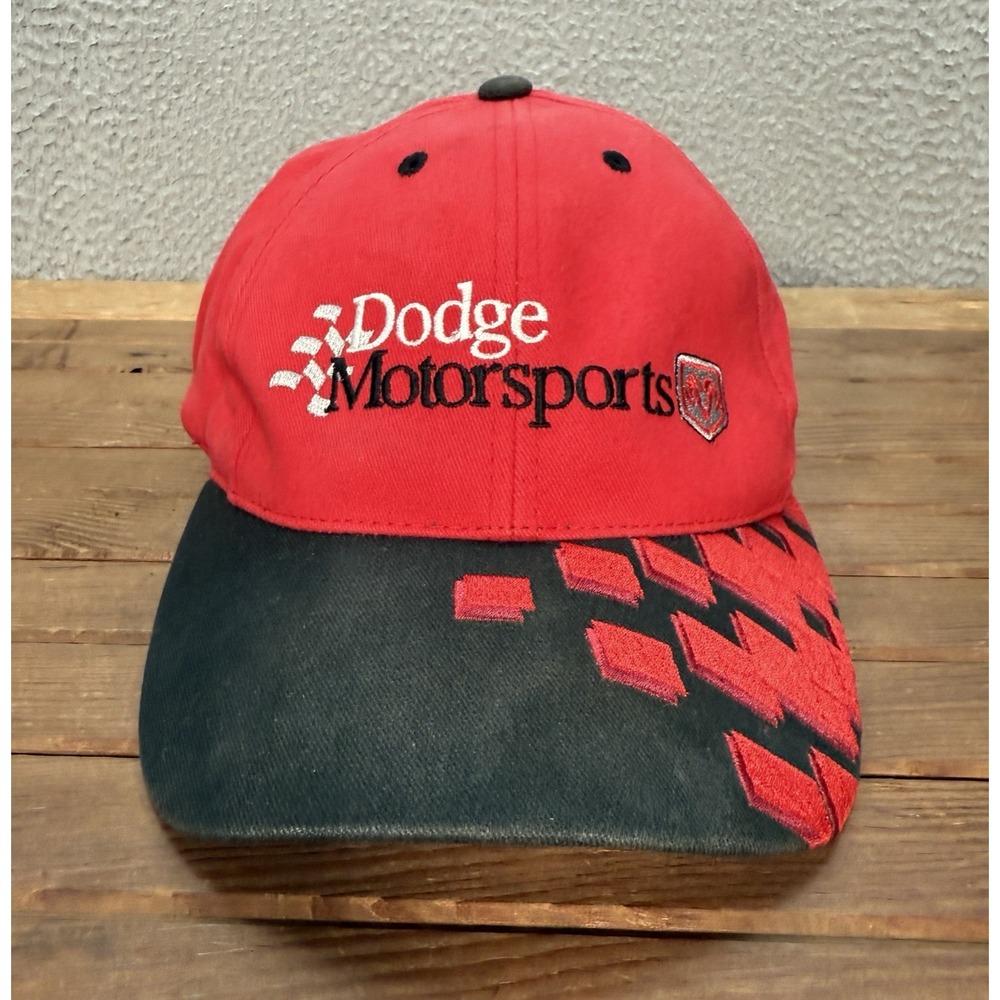 Dodge Motorsports Hat Adult Red Black Strap Back Cap Garage Auto Mechanic Faded